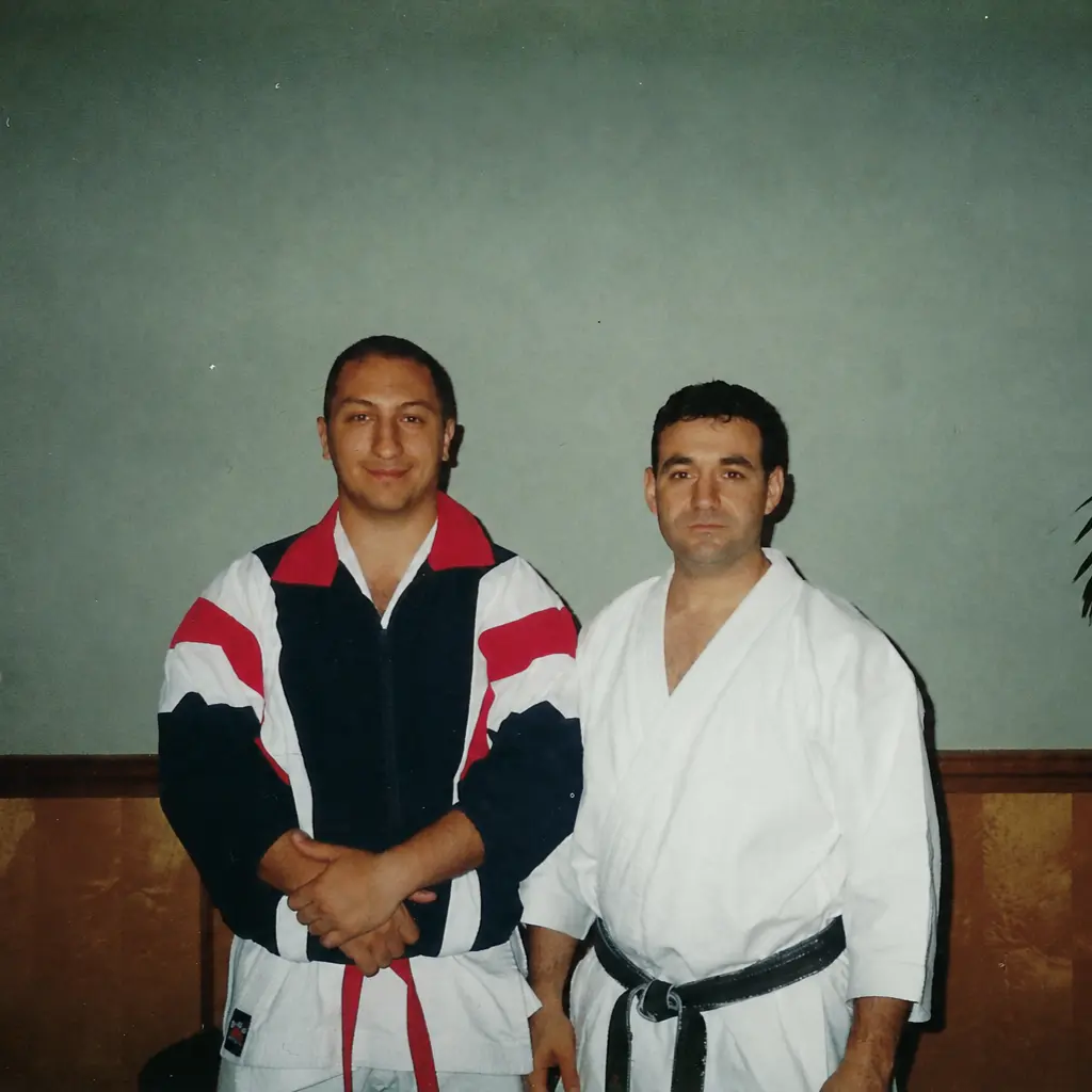 Olgun learning kumite [sparring] from  Stacey Karetsian Sensei [7th Dan Goju Ryu & Goju Kai]